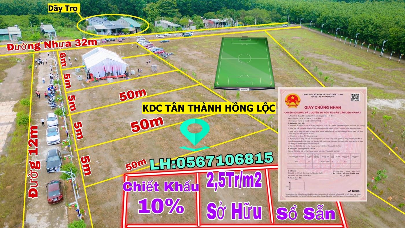 Chỉ 2,5 triệu /m2 sở hữu ngay 250m2 đất ngay Chợ Tân Thành Đồng Xoài